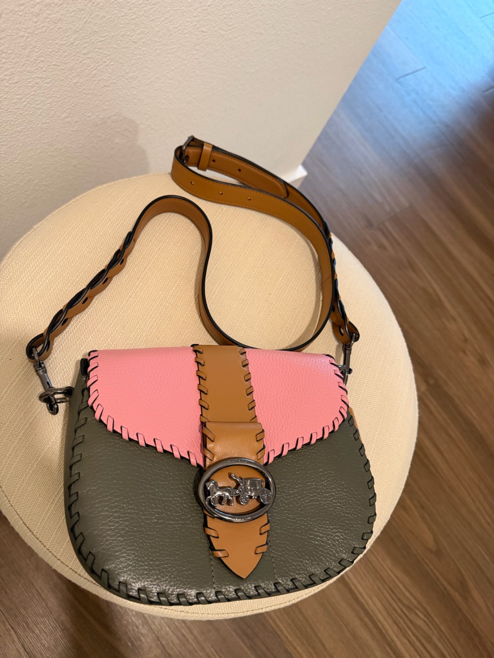 Coach Leather Crossbody Bag in Pink, Olive & Tan